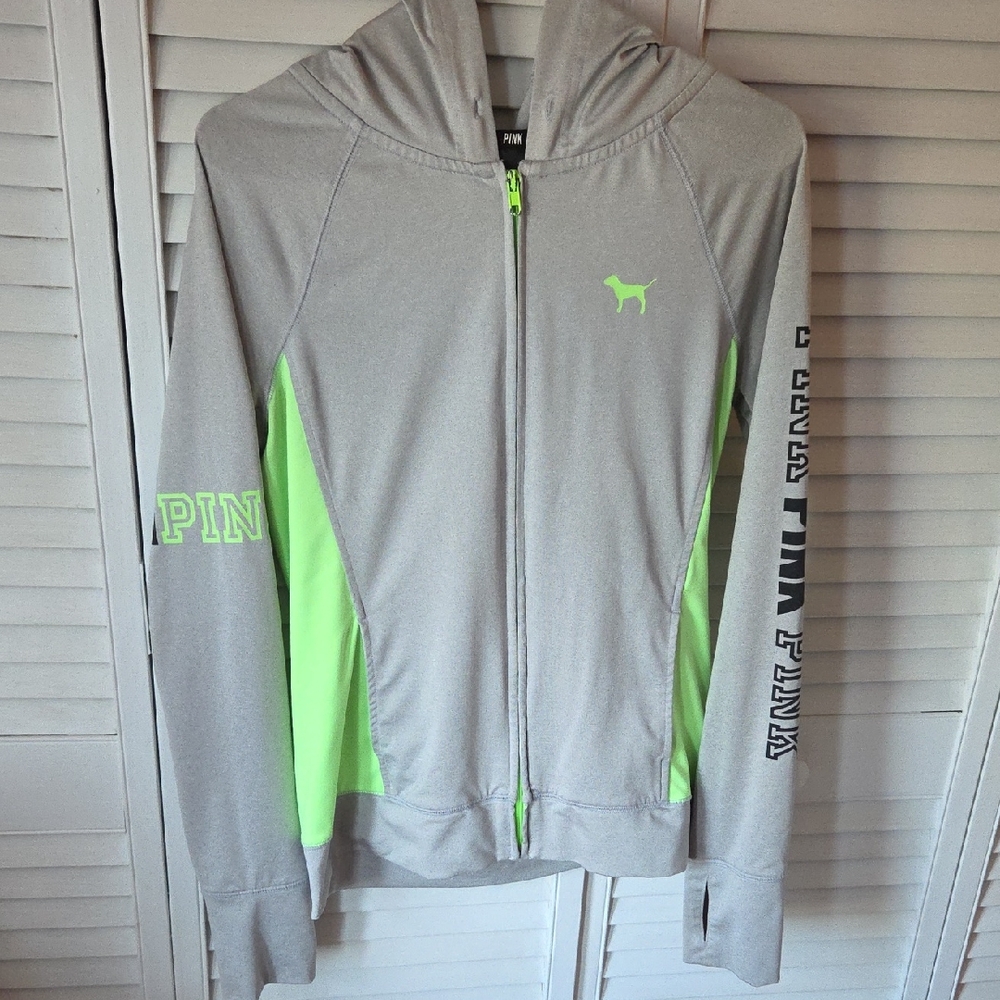 Victoria's Secret Pink Gray and Neon Green Lighweight  Jacket